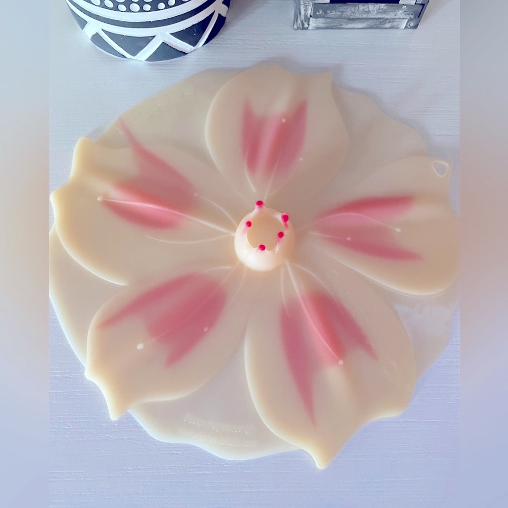 Charles Viancin 10” Silicone Dish Cover Lid Pink Hibiscus Flower